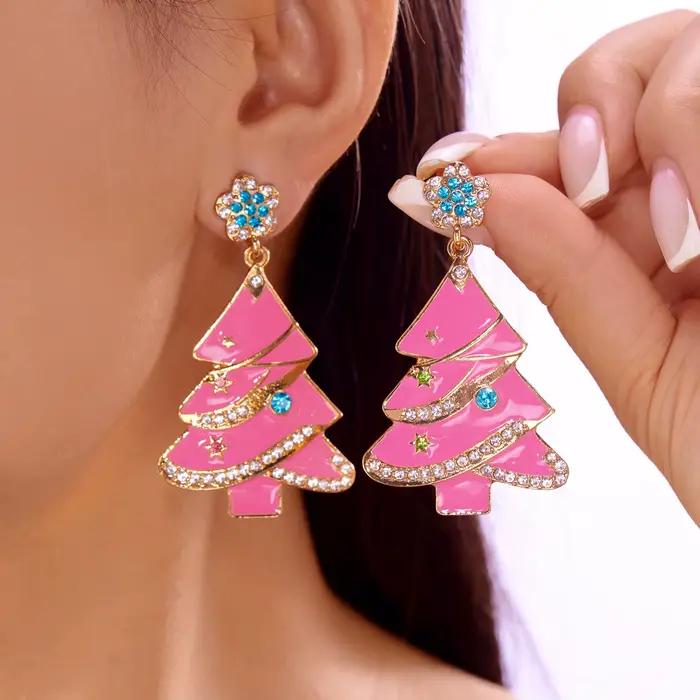 Boucles d'oreilles rouges pour femmes, chapeau étoile d'arbre de noël, goutte d'eau, bijoux délicats, boucles d'oreilles, cadeaux de noël