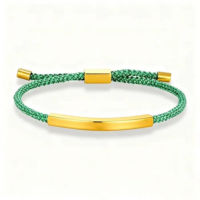 Bracelet avec Logo gravé personnalisé, numéro SOS, couleur or, en acier inoxydable, pour hommes et femmes, corde tressée réglable, bijoux