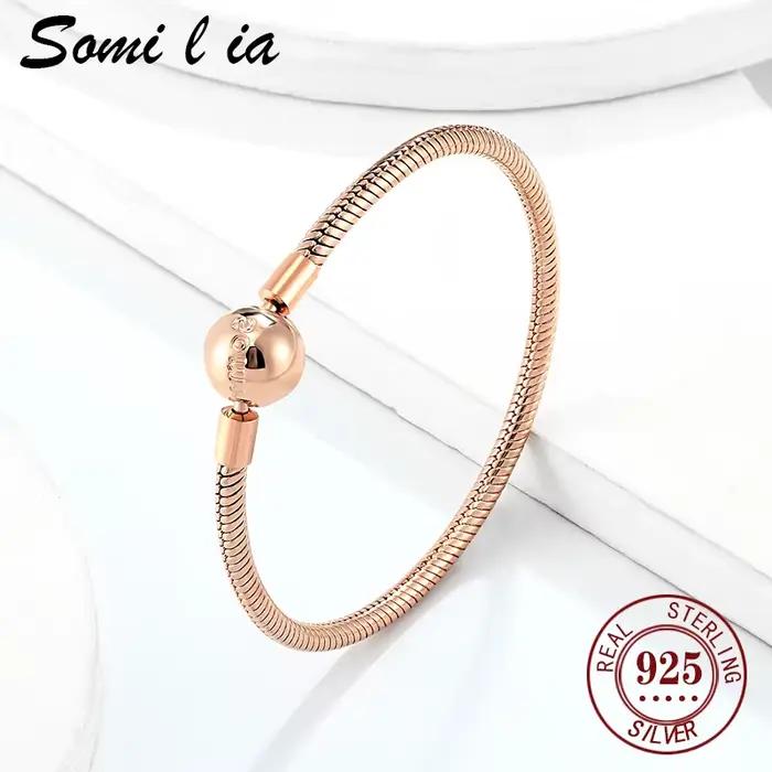 SOMILIA-Bracelet en argent sterling 100% 925, classique et à la mode, chaîne ronde en os de serpent, adapté comme cadeau d'anniversaire pour les femmes