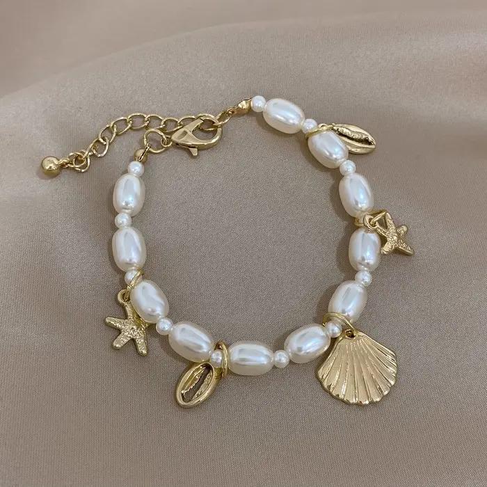 Bohême étoile poisson Bracelets ABS fausse perle étoile de mer coquille Bracelets pour femme océan bijoux vacances d'été plage cadeaux accessoires