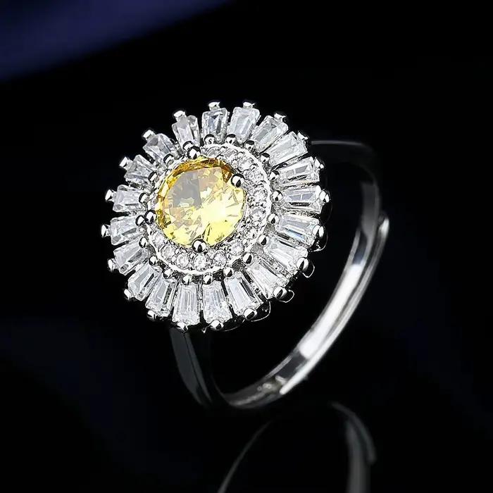 Ensemble de bijoux en argent Sterling 925 tournesol plein de Zircon brillant, bijoux de luxe légers et élégants