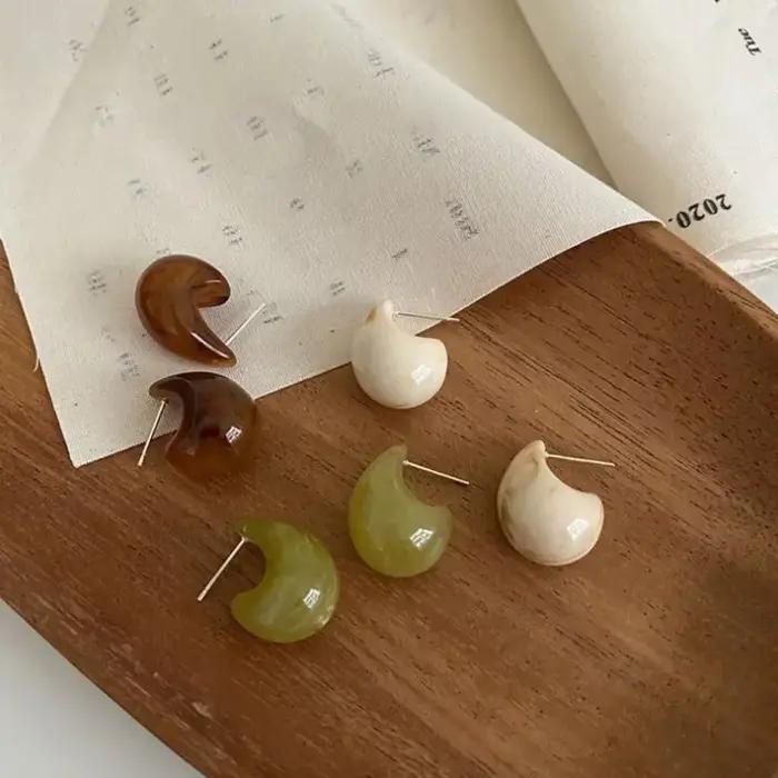 Boucles d'oreilles rétro simples en résine de virgule, marron ambre, géométrie stéréo, frange foncée, breloque coréenne, bijoux, accessoires, cadeaux