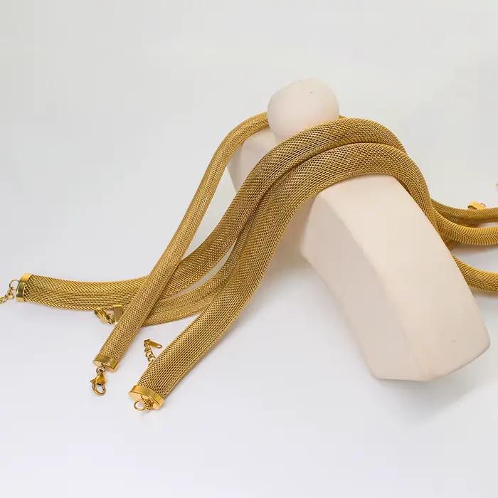 USENSET-Collier Rond en Maille Ajourée Plaqué Or pour Femme, Coréen, Acier Inoxydable, Hip Hop, Nouveau