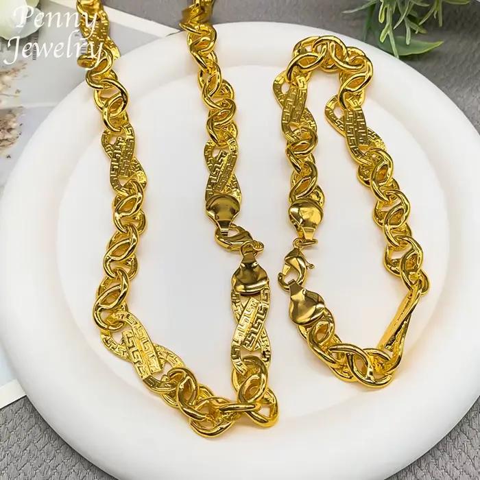 Ensemble de bijoux plaqué or 22 carats de Dubaï pour hommes et femmes, collier et bracelet hip-hop, bijoux de fiançailles tendance pour les fêtes et les mariages