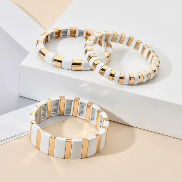 Bracelet à carreaux bohème en émail Bileklik pour hommes et femmes, bijoux à commande empilable, perles en métal, accessoires cadeaux, nouveau