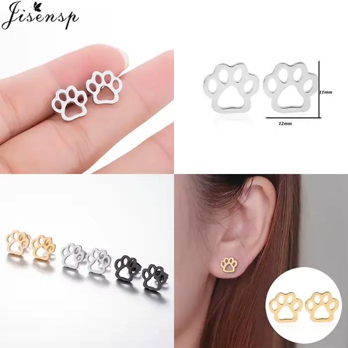 Jisensp – petites boucles d'oreilles en forme de cerf pour femmes et filles, bijoux en acier inoxydable, boucles d'oreilles mignonnes en forme de patte d'étoile, cadeau de noël