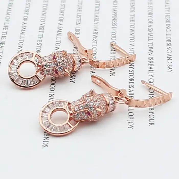 Boucles d'oreilles léopard absorbe ouissantes en or violet pour femmes, plaqué or rose 14 carats, boucles d'oreilles pendantes inhabituelles, bijoux de banquet, fête, mode, 585