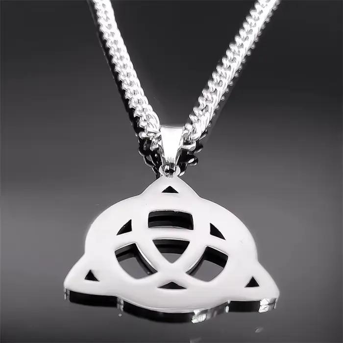 Collier pendentif en acier inoxydable avec runes Futhark vikings nordiques, symbole de nœud celtique Triquetra, Trinité Sainte, amulette, bijou cadeau