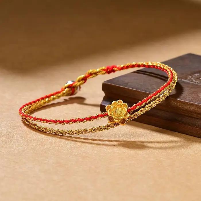 Bracelet en Corde Annie Rouge Tissé à la Main, Charmant, Plaqué Or, Style INS, Accessoire de Conception de Niche, pour Femme