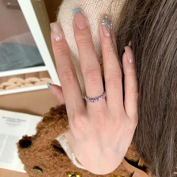 Bagues en cristal coloré de luxe pour femmes, style doux, argent 925 incrusté de diamants, mode et haut de gamme, bijoux réglables
