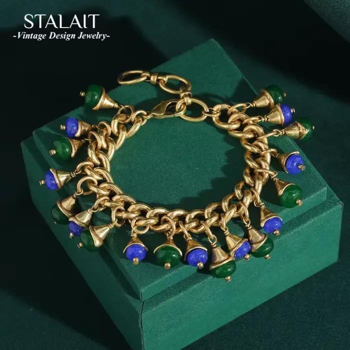 Vintage vert verre fleur goutte bracelets porte-bonheur couleur or tissage chaîne Antique bijoux femmes saint valentin cadeau nouvelle tendance 2025