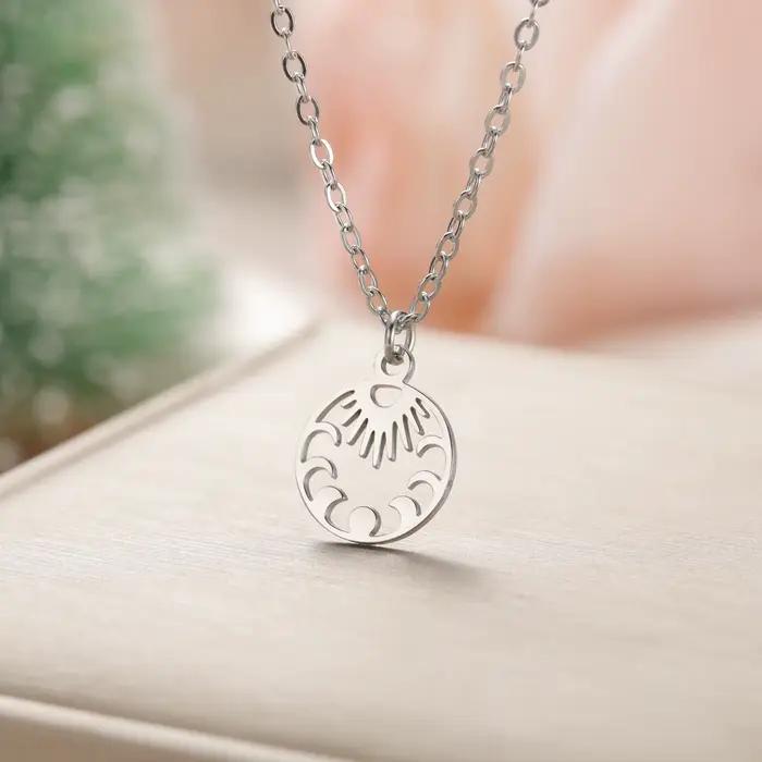 Collier soleil et lune pour femmes, acier inoxydable, bijoux tendance, mini pendentif rond, cadeaux d'anniversaire, cadeaux de la Saint-Valentin