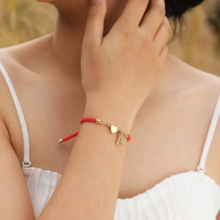 Coeur avec les femmes initiales de bracelet, Milan réglable tressé à la main Bracelet de ULA-Z 18K plaqué Couple assressentichia ship