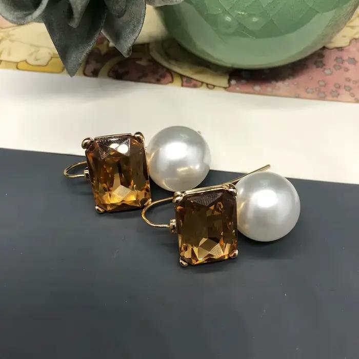 Boucles d'oreilles élégantes vintage françaises en perles, pierres précieuses colorées, bijoux simples et polyvalents, accessoires cadeaux pour femmes, dames, filles