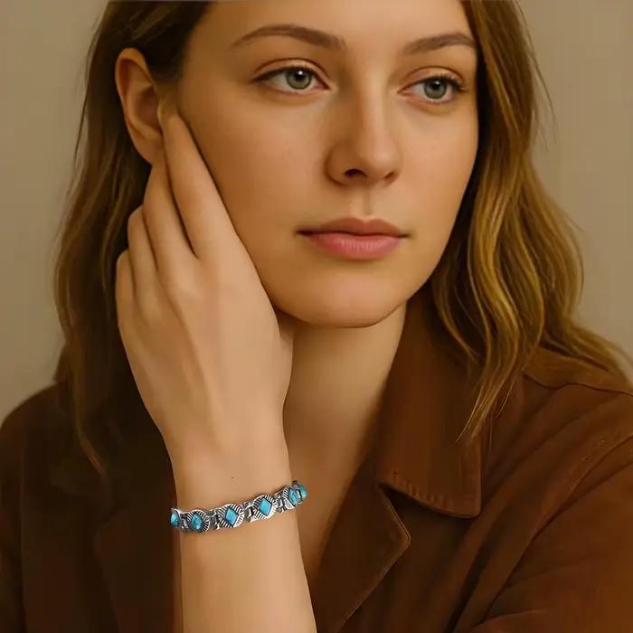ARADOO – Bracelet Turquoise en titane et acier pour femmes, avec Bracelet magnétique Gauss 3500, bijoux Vintage, cadeaux