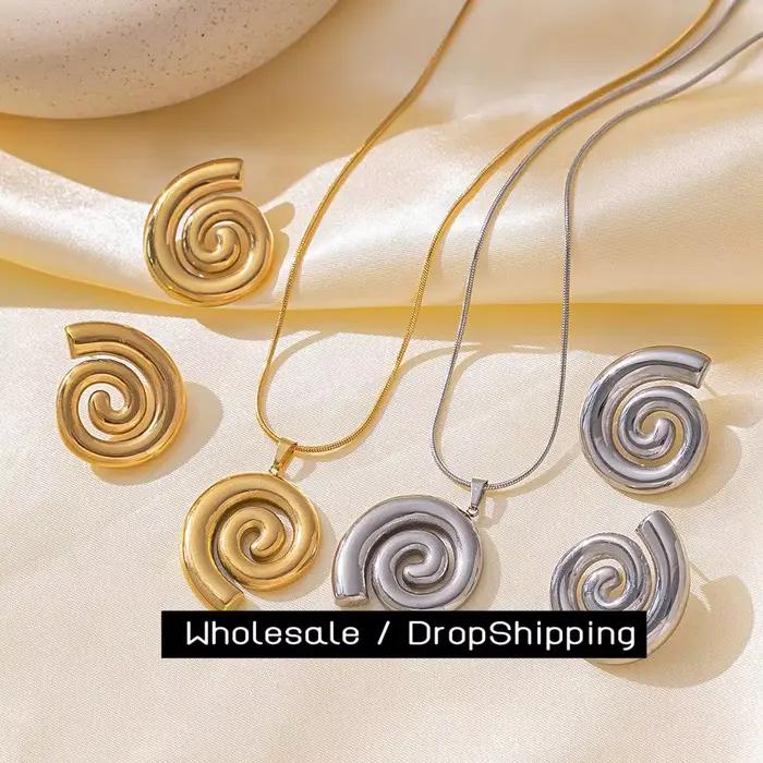CARLIDANA luxe plaqué or 18 carats femmes bijoux de mode colliers en acier inoxydable spirale boucles d'oreilles pendentif collier