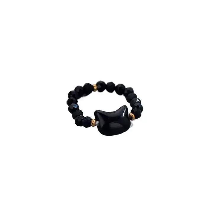 1/2 pièces anneau perles minimaliste doigt jouet anneau mignon noir et blanc chat forme anneau pour hommes et femmes accessoires de fête bijoux