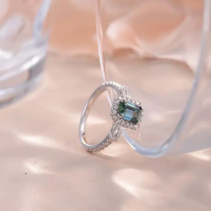 Bague en argent regardé S925 pour femme, diamant Moissanite complet, document D émeraude, plaqué or 18 carats, bijoux fins pour femme