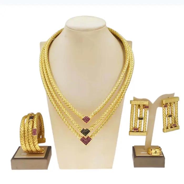 Bijoux plaqués or 24 carats pour femme, collier plaqué or coloré, boucles d'oreilles carrées, bracelet original, bijoux de mariage de luxe