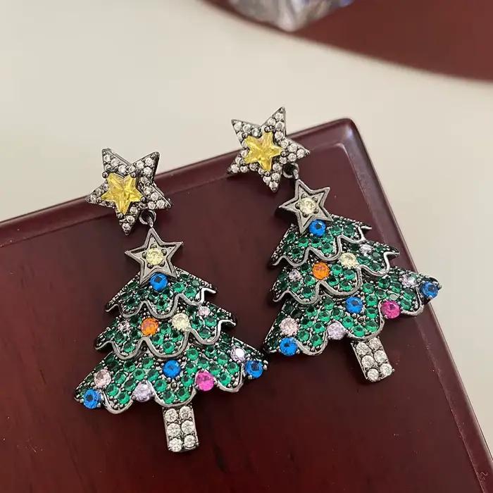 Arbre de noël Zircon cristal étoile boucles d'oreilles pour les femmes balancent fête de noël mode bijoux cadeau