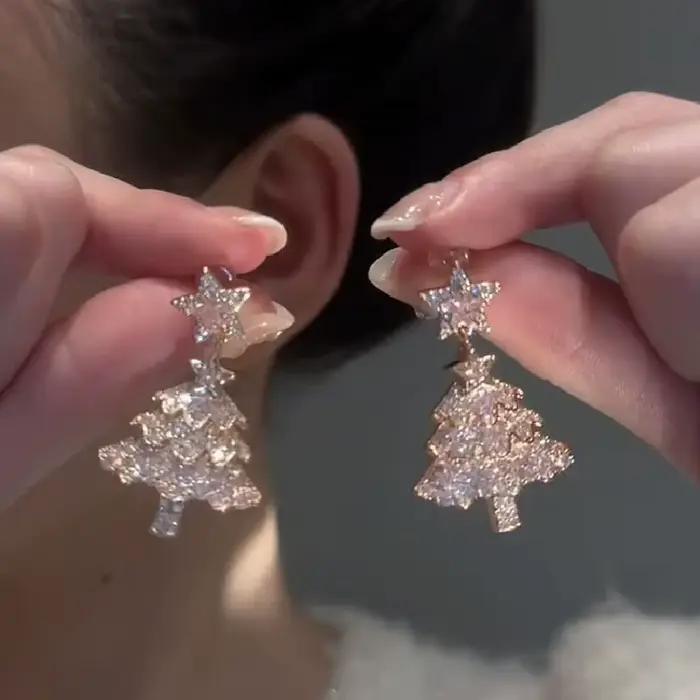 Arbre de noël Zircon cristal étoile boucles d'oreilles pour les femmes balancent fête de noël mode bijoux cadeau