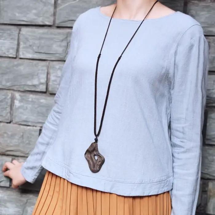 Collier Pendentif Abacus Gourd Bohème Ethnique Longue Chaîne pour Pull, Bijoux Bouddhistes, Accessoires Femme, Collier de Perles en Bois
