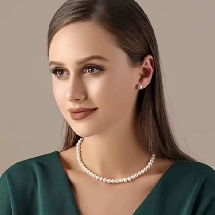 Collier de perles de culture d'eau douce 6-7mm, collier de vrais colliers de perles ras de cou, colliers de perles en argent Sterling pour femmes, vente en gros