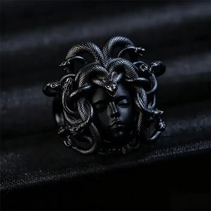 Bague Medusa avec pièce de monnaie grecque antique, nouveau design artistique rétro, bague statement de haute valeur et de caractère