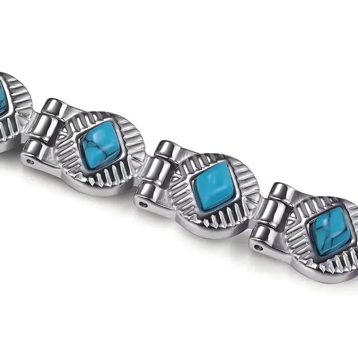 ARADOO – Bracelet Turquoise en titane et acier pour femmes, avec Bracelet magnétique Gauss 3500, bijoux Vintage, cadeaux