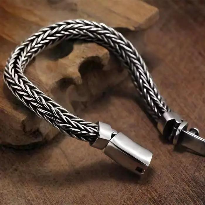 Bracelet pur tissé à la main, rétro dominateur et épais, personnalisé pour hommes