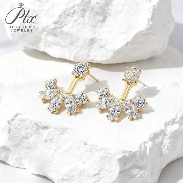 Boucles d'oreilles Moissanite avec rondes + Marquise, design léger et élégant, adaptées aux mariages, dattes, fêtes et bijoux cadeaux