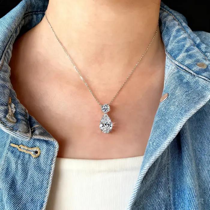 COSYA – ensemble collier/boucles d'oreilles en moissanite en forme de goutte d'eau pour femmes, 100% argent S925, diamant taillé en forme de poire, bijoux fins pour mariage, cadeau