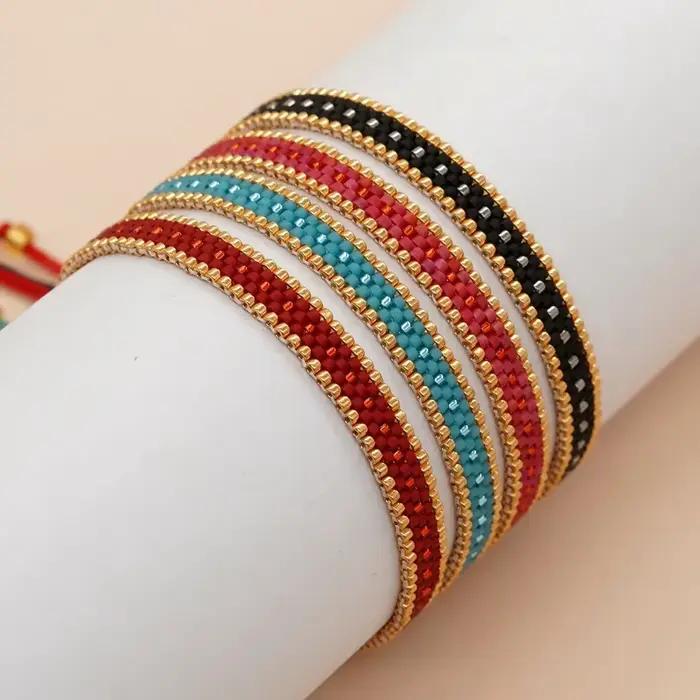 Bracelet de perles de riz couleur originalité multicouche tricot à la main bohême réglable mode Simple bracelet de perles