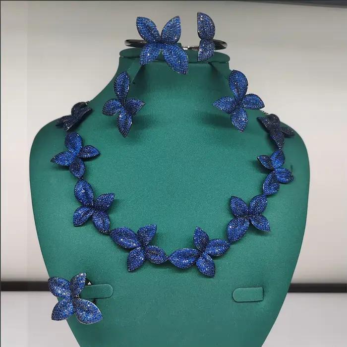 Missvikki nouveau luxe feuilles collier boucles d'oreilles Bracelet bague ensembles de bijoux pour les femmes de mariage dubaï ensemble de bijoux de mariée cadeau