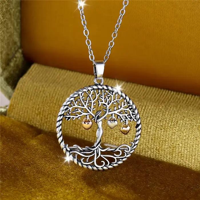 Collier pendentif arbre de vie pour femme, mignon, couleur or, bijoux de mariage, cadeau pour femmes
