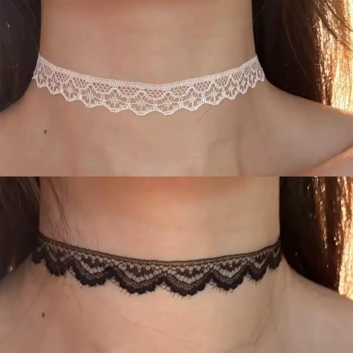 Collier ras du cou court en dentelle pour femme et fille, noir et blanc, tendance, romantique, cadeau pour fête, accessoires de bijoux pour le cou