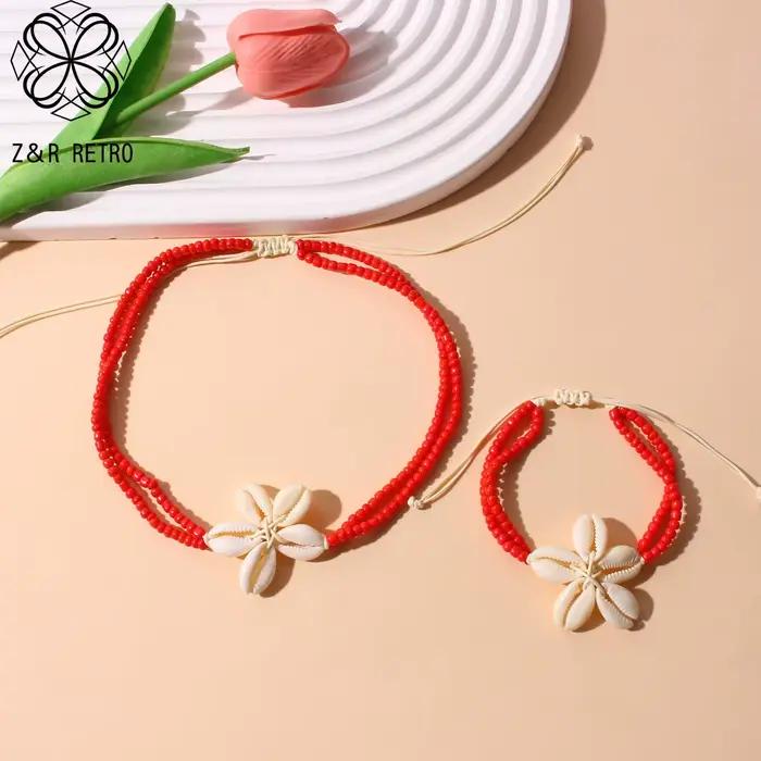 Ensemble de bijoux bohème en perles colorées, collier et bracelet, accessoire de mode essentiel pour les vacances d'été, 2025