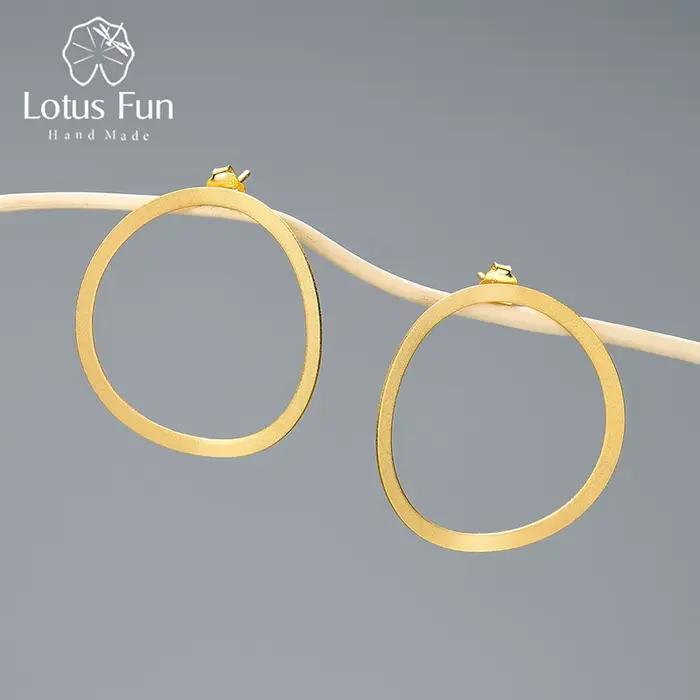 Lotus Fun – boucles d'oreilles minimalistes en or 18K, grand cercle, en argent Sterling 925, bijoux fins de luxe pour femmes, cadeau