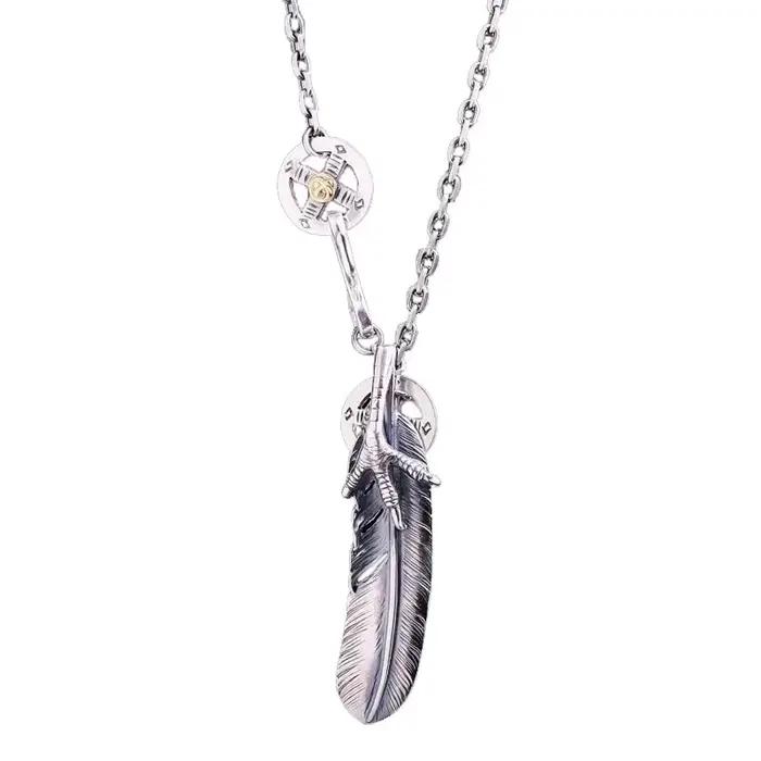 Collier long pour pull, style griffe d'aigle, plume, Taijiao, forme géométrique, chaîne simple avec perles rondes, tendance personnalité