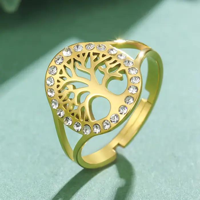 Dawapara – bague arbre de vie pour femmes, anneau réglable en Zircon transparent, arbre généalogique Yggdrasil, bijoux de Couple, alliance en acier inoxydable