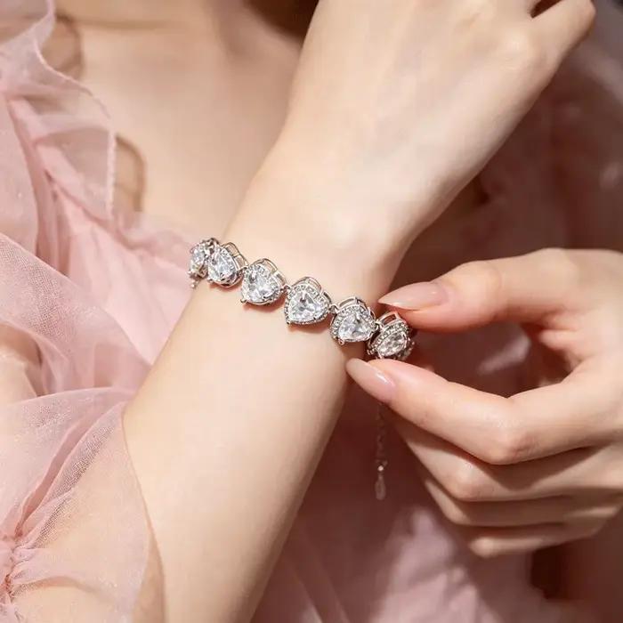 Bracelet chaîne tennis tendance en zircon cœur plaqué or, élégant, pour le quotidien et les fêtes, cadeau pour femme, fille, adolescente