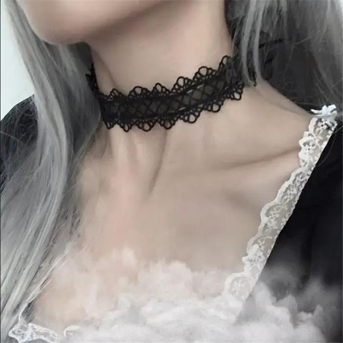 Collier ras du cou court en dentelle pour femme et fille, noir et blanc, tendance, romantique, cadeau pour fête, accessoires de bijoux pour le cou