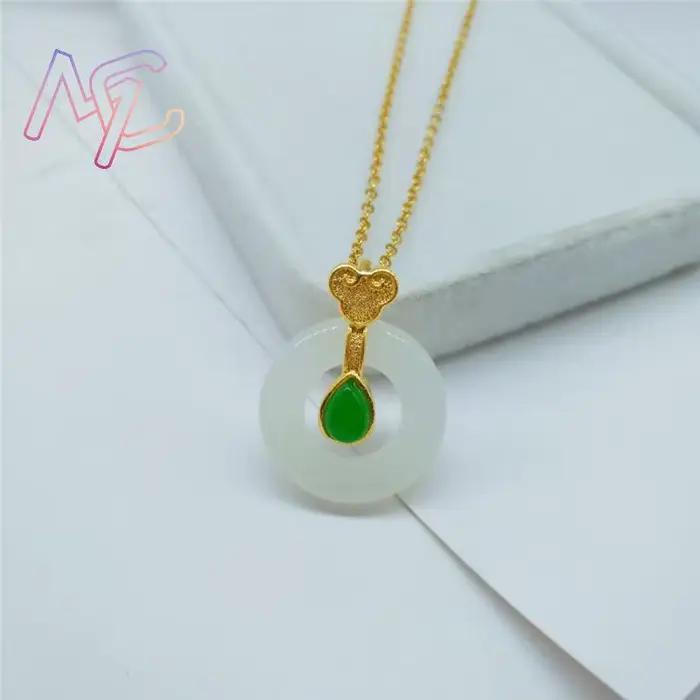 Bague en Jade naturel, pendentif, collier, bijoux réels, cadeaux Vintage pour femmes, pierre Talismans porte-bonheur, breloque en pierres précieuses sculptées