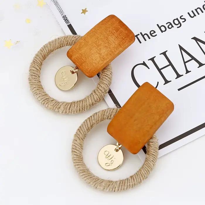 YAOLOGE – boucles d'oreilles pendantes Vintage en bois de rotin, faites à la main, géométriques en bambou, pour femmes, bijoux de Bar, vente en gros, 2019