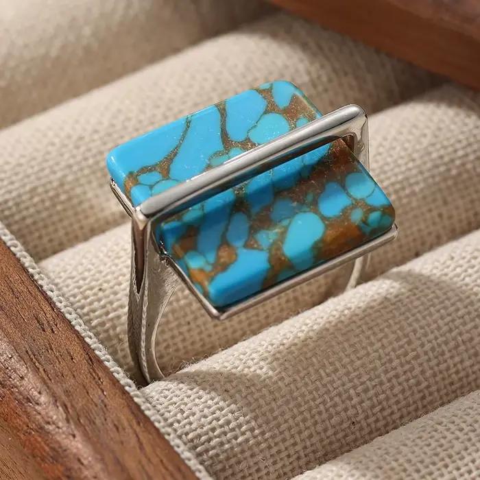 Bague Cube Turquoise Synthétique Boho