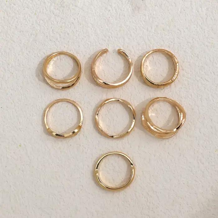 Ensemble de bagues épaisses en métal de couleur dorée pour femmes, bagues de croisement minimalistes, bague minimaliste empilable pour femmes, juive, 7 pièces/ensemble