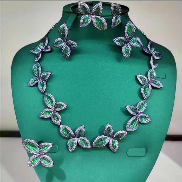 Missvikki nouveau luxe feuilles collier boucles d'oreilles Bracelet bague ensembles de bijoux pour les femmes de mariage dubaï ensemble de bijoux de mariée cadeau
