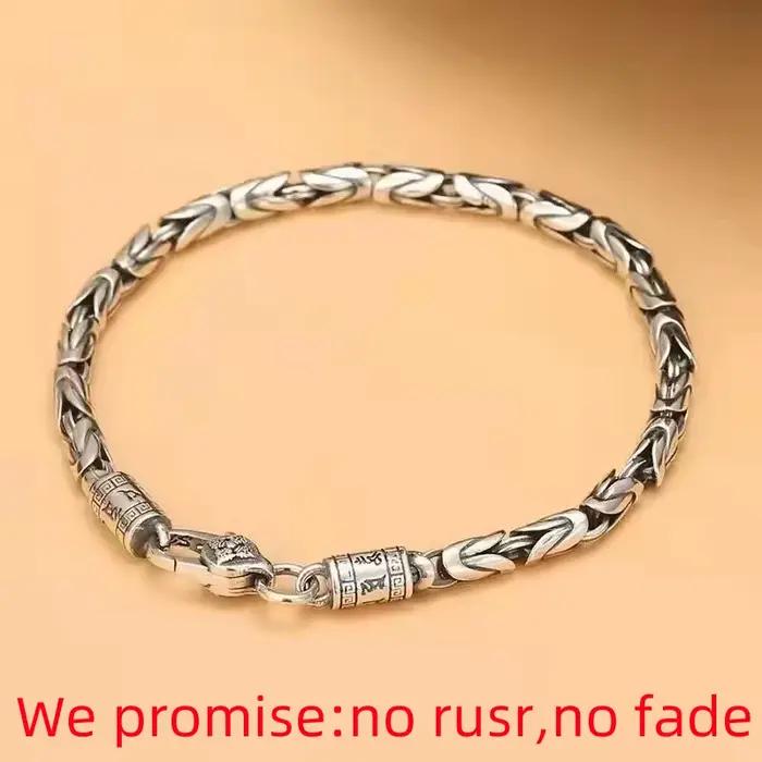 Bracelet en argent sterling S925 motif bambou, vente directe usine, nouvelle collection 2026, style rétro punk, bijou unisexe, cadeau pour hommes et femmes