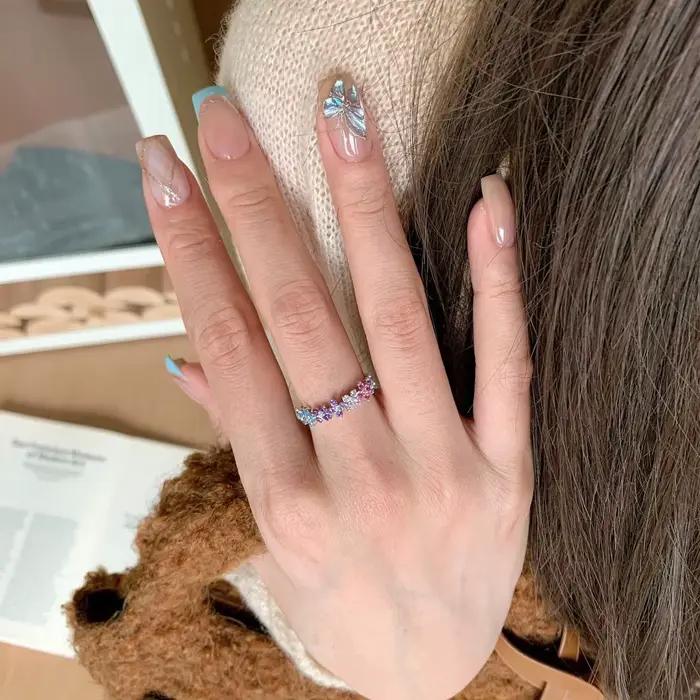 Bagues en cristal coloré de luxe pour femmes, style doux, argent 925 incrusté de diamants, mode et haut de gamme, bijoux réglables