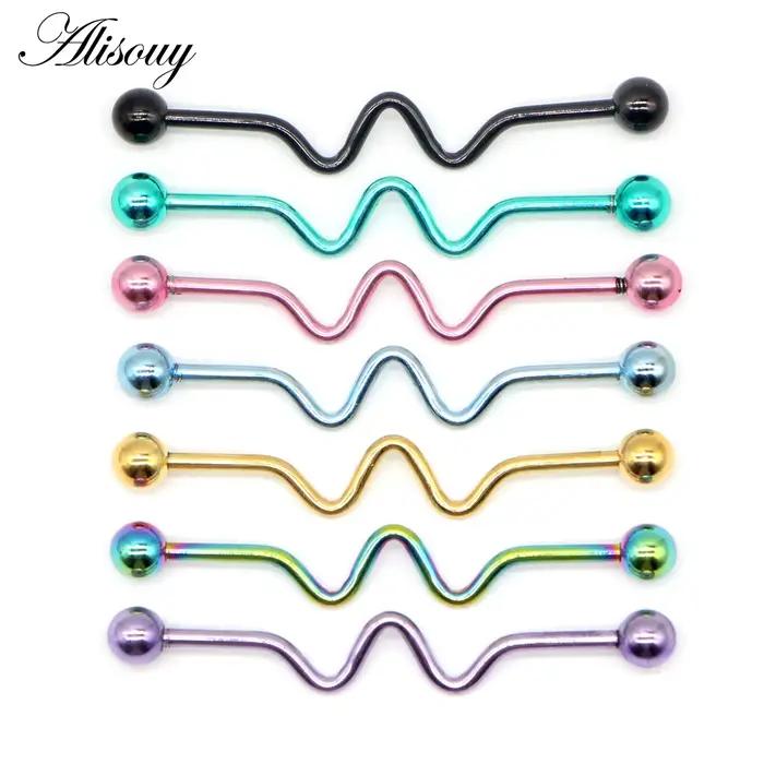 Alisouy 1 PC ZigZag vague acier chirurgical haltère industriel Piercing échafaudage barre Cartilage boucles d'oreilles Orelha Piercing corps bijoux